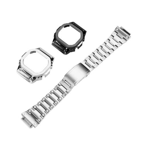 季娅唯适配卡西欧小方块DW-H5600不锈钢表壳表带金属全套改装配件 - 图3