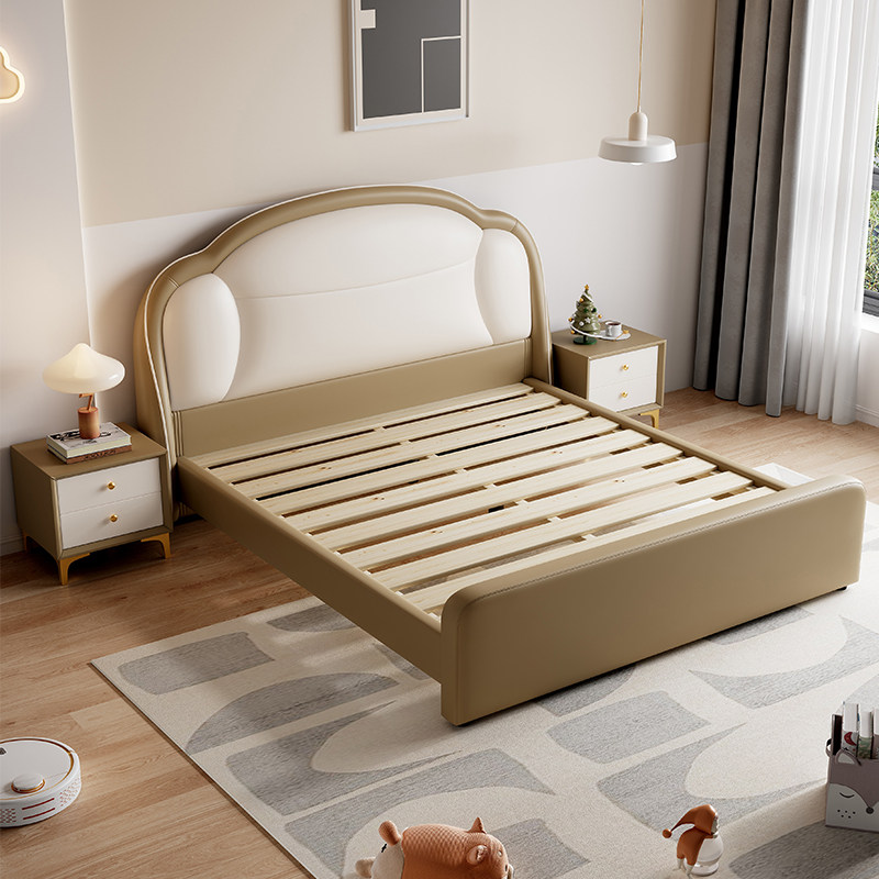 轻奢儿童真皮床女孩卧室公主床奶油硅胶皮单双人青少年1米2男孩床,淘宝优惠券,粉丝福利购,淘宝优惠卷