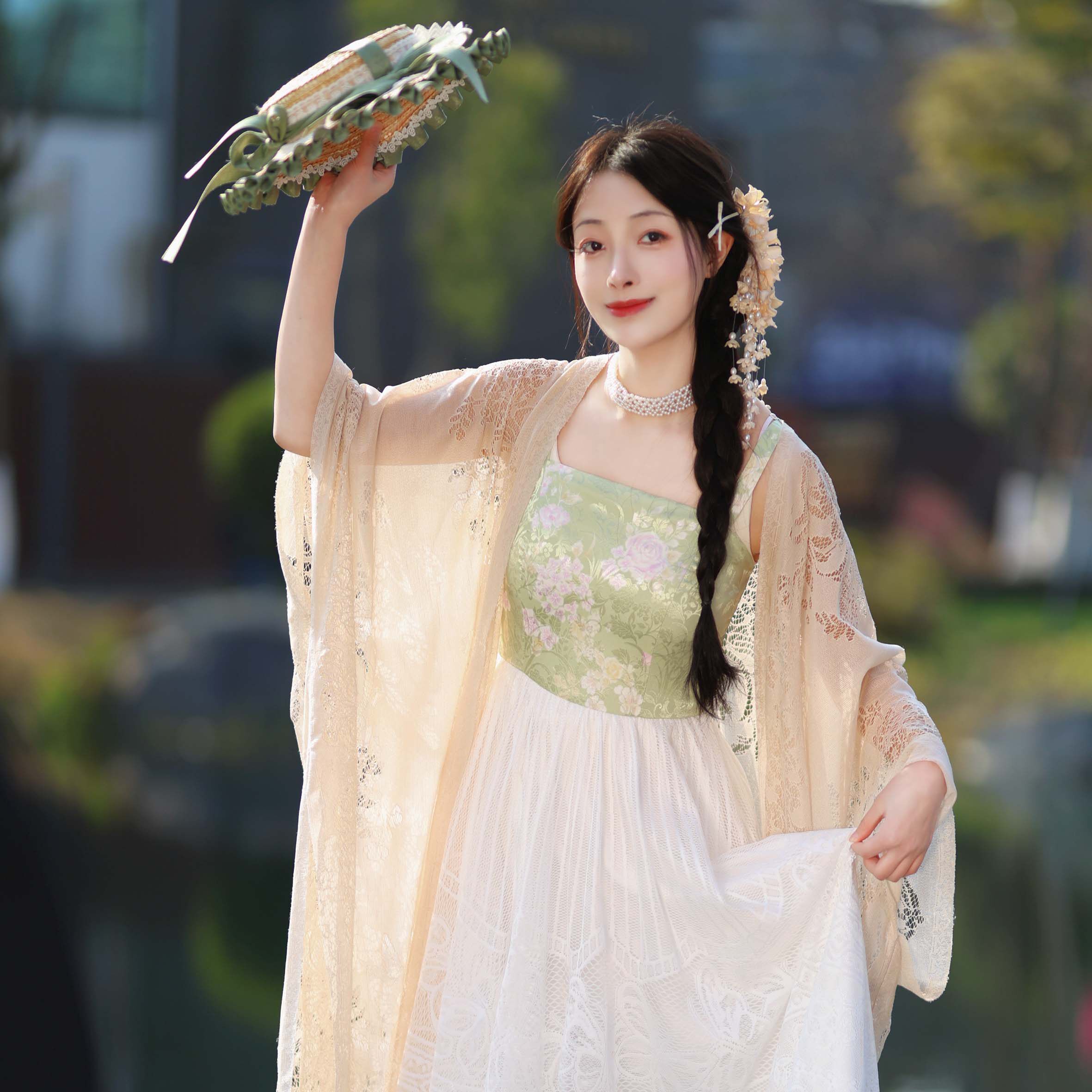 听月小筑【草间意】原创女春秋百搭蕾丝衬裙内搭连衣裙国风新中式