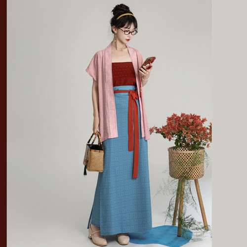 [夏至]茗月萱原创汉服女宋制背心开衫纯色吊带日常通勤两片裙旋裙 - 图0