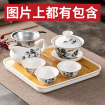 Portable travel small suit minimalist ceramic util tea with one pot of three cups cover bowl home dense amine tea tray complete