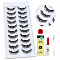 Fake eyelash one piece of nature realistic and dense slim fiber length suit crossvegan naked makeup roll up 10 pairs