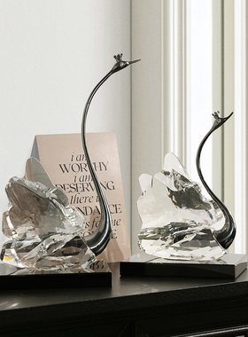 水晶天鹅一对摆件高档订婚礼物