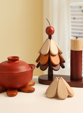 创意圣诞树木质装饰摆件家用锅垫