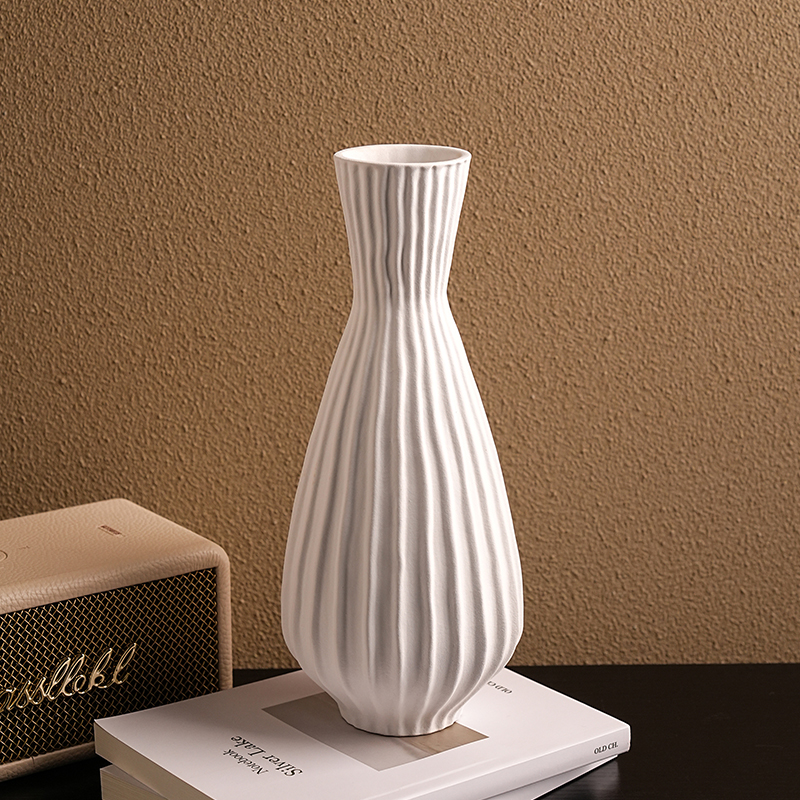 复古黑白条纹陶瓷花瓶摆件客厅插花创意民宿电视柜斗柜装饰品花器 - 图2