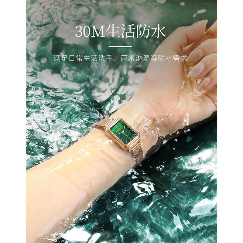 沃力仕复古小方盘手表女简约气质学生韩版ins小绿表防水女士腕表