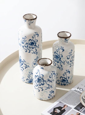 中式复古青花瓷花瓶客厅摆件