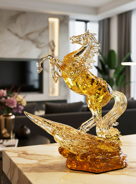 现代创意水晶马招财摆件