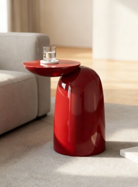 现代简约轻奢红色玻璃边几储物