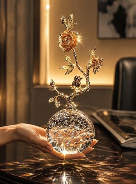 新中式双鸟花树球形摆件玄关