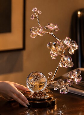 新中式粉色透明梅花托球摆件
