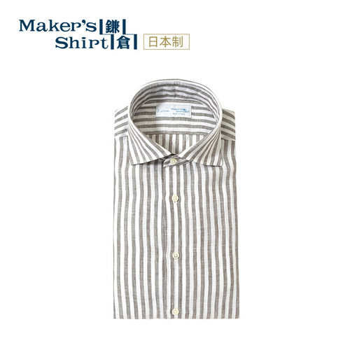 镰仓亚麻长袖衬衫竖条纹大八领衬衣上衣日本kamakurashirts日本制 - 图2