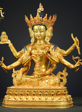 藏村铜鎏金雕花藏式客厅铜像摆件