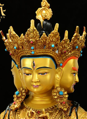 家用桌面铜鎏金雕花铜像摆件