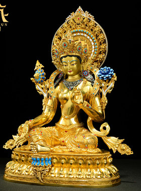 藏村铜鎏金镶嵌彩珠7/10寸铜摆件