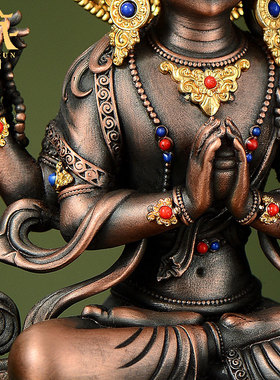 客厅工艺摆件铜鎏金雕花双层莲座