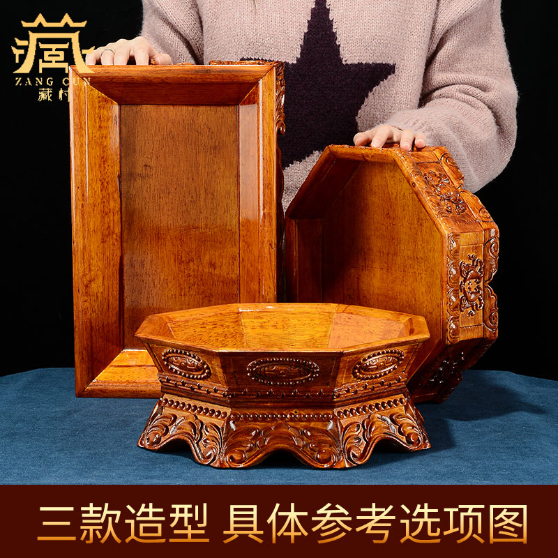 藏村实木供果盘家用八吉祥贡果水果八边形木质托盘茶几装饰收纳盒-图3