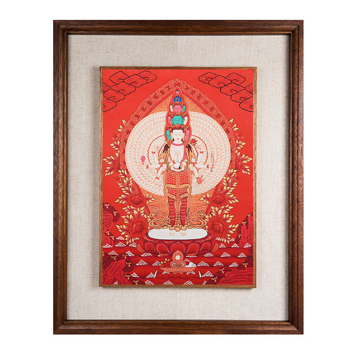 藏村千手观音手绘描金唐卡手工中式客厅挂画装饰画裱玄关壁画 - 图0