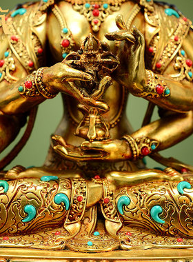 带彩珠鎏金释迦牟尼铜像摆件