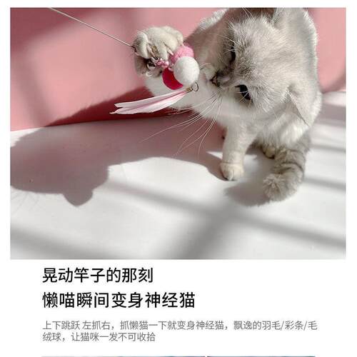 猫玩具自嗨逗猫棒仙女逗猫棒羽毛铃铛逗猫玩具爱玩绳球猫咪用品 - 图2