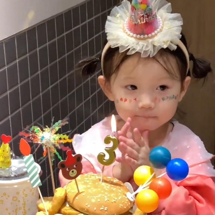 多巴胺生日HB贴纸周岁糖果毛球带纱发箍公主女孩儿童麦当劳生日桶