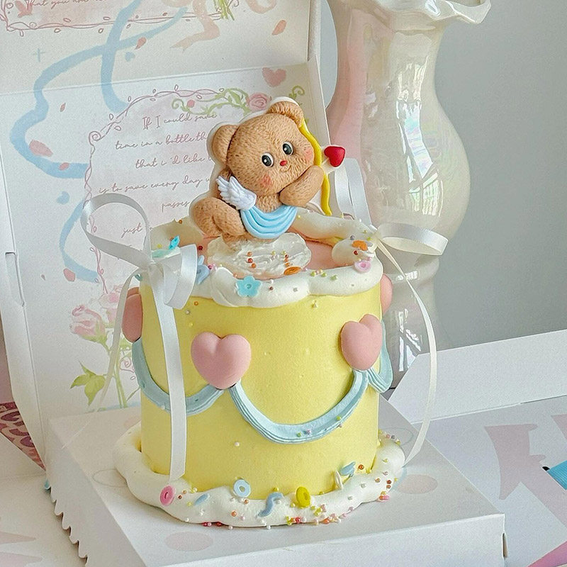 七夕情人节蛋糕装饰软陶黄油小熊丘比特之箭摆件情侣表白纪念插件