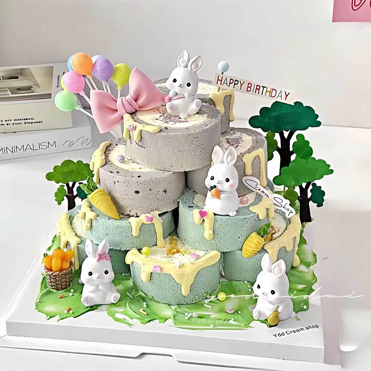兔宝宝周岁满月百天蛋糕装饰摆件可爱兔子男孩女孩生日甜品台插件