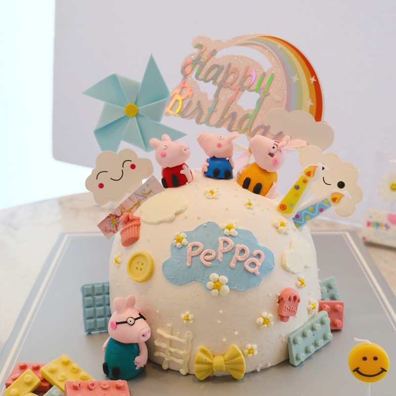 软陶小猪一家四口蛋糕装饰小树房子插件摆件网红创意生日甜品台-图2