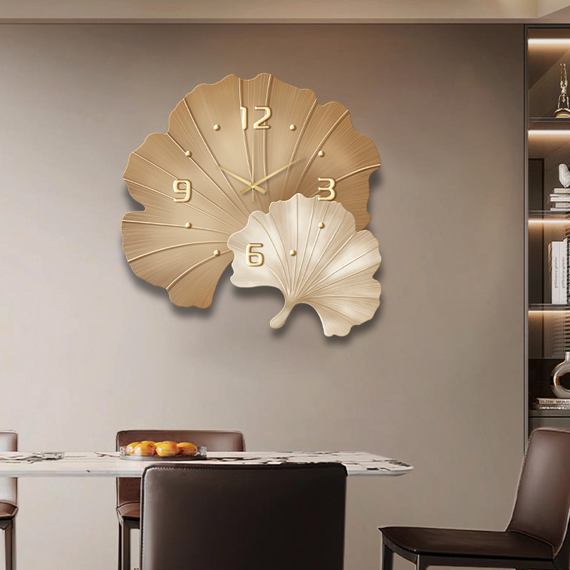银杏叶钟表装饰画2026新款客厅挂钟壁画挂墙高级感餐厅画时钟挂画,淘宝优惠券,粉丝福利购,淘宝优惠卷