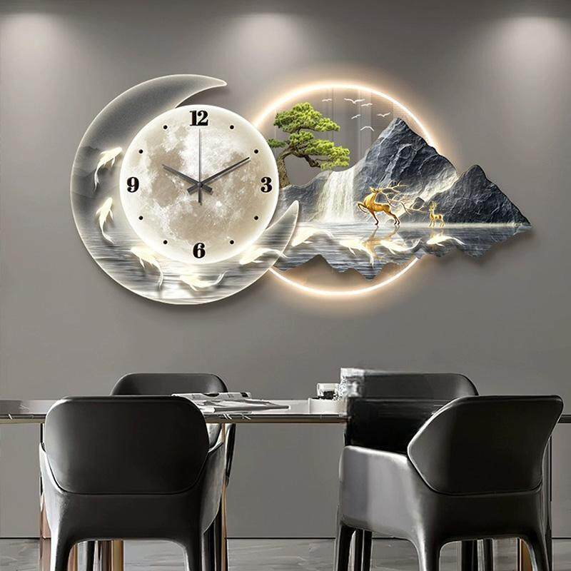 日照金山餐厅钟表装饰画创意时钟挂墙饭厅餐桌挂画轻奢客厅挂钟画,淘宝优惠券,粉丝福利购,淘宝优惠卷