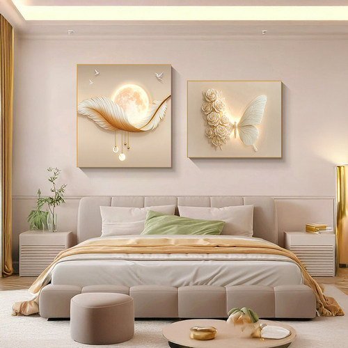 奶油风卧室床头装饰画现代简约花卉主卧房间挂画高级感餐厅墙壁画 - 图2