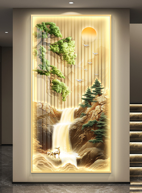 轻奢led灯画玄关装饰画流水生财