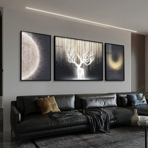 客厅现代轻奢高级感装饰画大气沙发背景墙挂画马到成功三联画壁画 - 图1