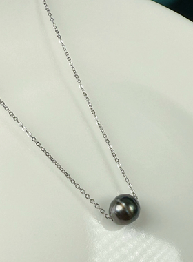 天然大溪地黑珍珠螺纹巴洛克孔雀绿项链路路通