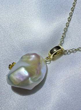 一物一拍镜面极光银蓝光大钻巴巴洛克天然珍珠吊坠万能扣