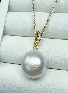 巨大15-16.5mm银蓝光大圆巴天然淡水珍珠吊坠