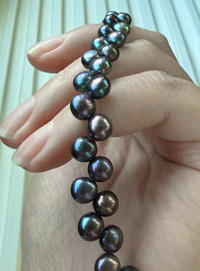 蕾丝款强光无瑕炫彩天然珍珠无核馒头珠手链有延长链