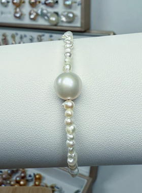 强光无瑕正圆淡水珍珠无核baby珠纯天然珍珠935纯银手链可调节