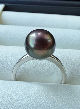 巨大强光炫彩天然珍珠高厚馒头珠银戒指可调节
