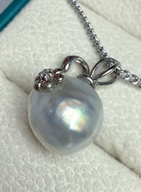 银蓝光强光天然海水澳白巴洛克珍珠吊坠心形小众宫廷复古