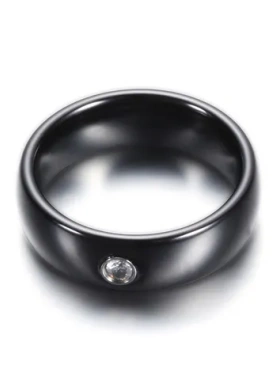 镶钻Wish戒指黑白单钻潮流6MM亚马逊情侣对戒陶瓷女指环时尚男女