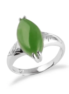 戒指复古925银镶嵌绿色马眼和田玉碧玉玉石活口手饰女戒纯银