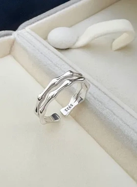 简约纯银戒指文艺食指竹节清新双层S925关节戒日韩对戒尾戒女