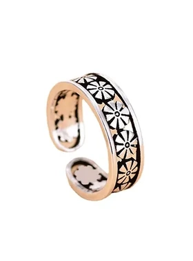 泰银女式饰品女士款时尚戒指韩版简约复古巧兰轩花朵开口韩风