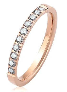 简约戒指女戒指饰品韩版时尚创意玫瑰金钛钢情侣不锈钢满钻锆石