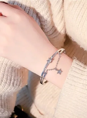 网红高级感女镶钻玫瑰金手镯ins饰品五角星手链气质小众百搭星星