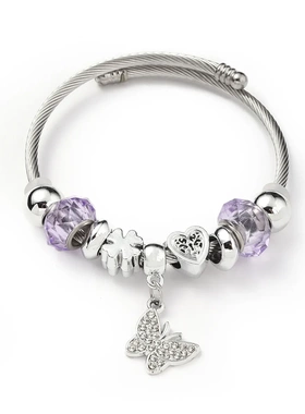 跨境热销新款潘手链不锈钢手镯紫色镶钻月亮小象元素女士亚马逊爆