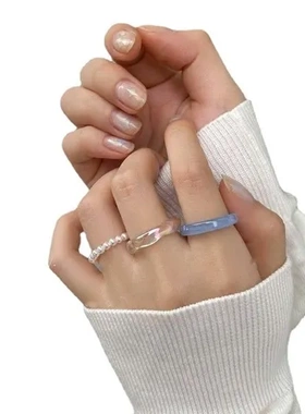 青梅绿茶戒指礼物同款冷淡风素圈情侣.仿玉髓ins闺蜜小众