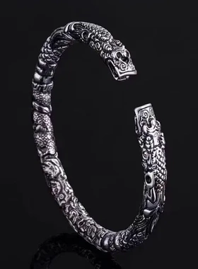 二手环仿泰银情侣响环双龙头复古同款霸气做旧男女手镯开口老九门