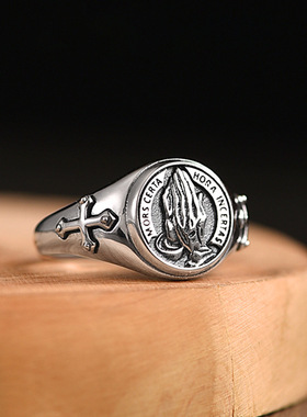 DAMAI 新款祈祷之手戒指男士潮牌创意复古做旧指环时尚开口可调节